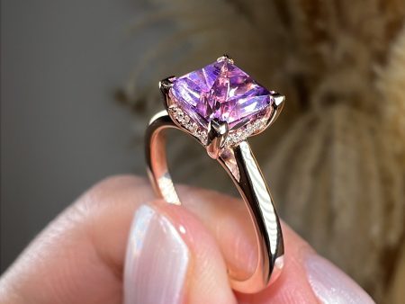 Julie  Princess Cut Amethyst Under Halo Engagement Ring on Sale