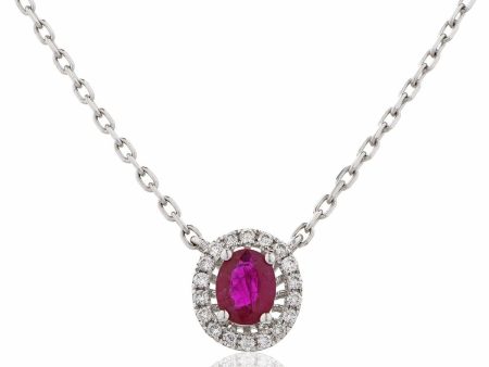 Oval Ruby Pendant with Diamond Halo Online