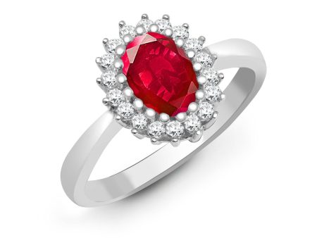 9ct White Gold Diamond And Ruby Ring on Sale