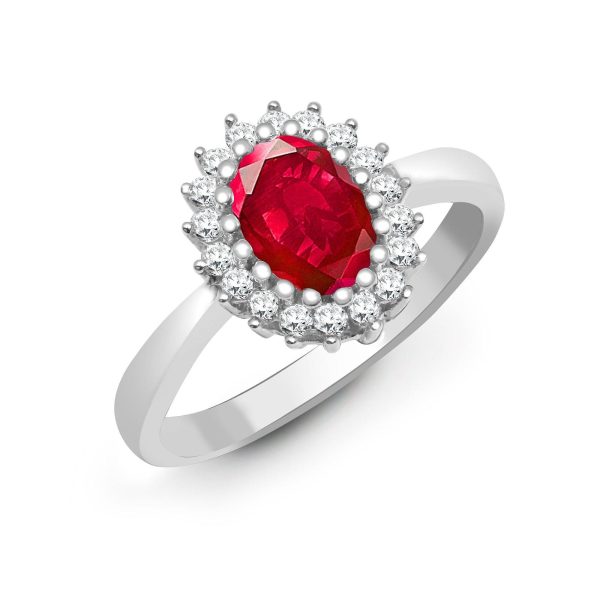 9ct White Gold Diamond And Ruby Ring on Sale