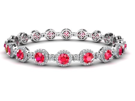 Round Brilliant Shape 8.5 Carat Ruby Center Featuring Diamond Halo Bracelet BRHARBR Online