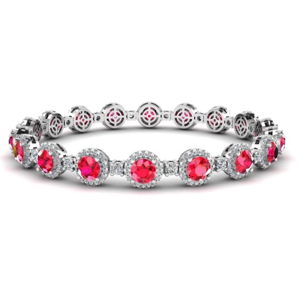 Round Brilliant Shape 8.5 Carat Ruby Center Featuring Diamond Halo Bracelet BRHARBR Online